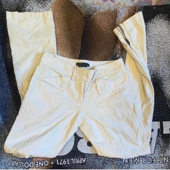 vintage corduroy bcbg maxazria flare cream cargo-esque pants with zipper details - Picture 5 of 7